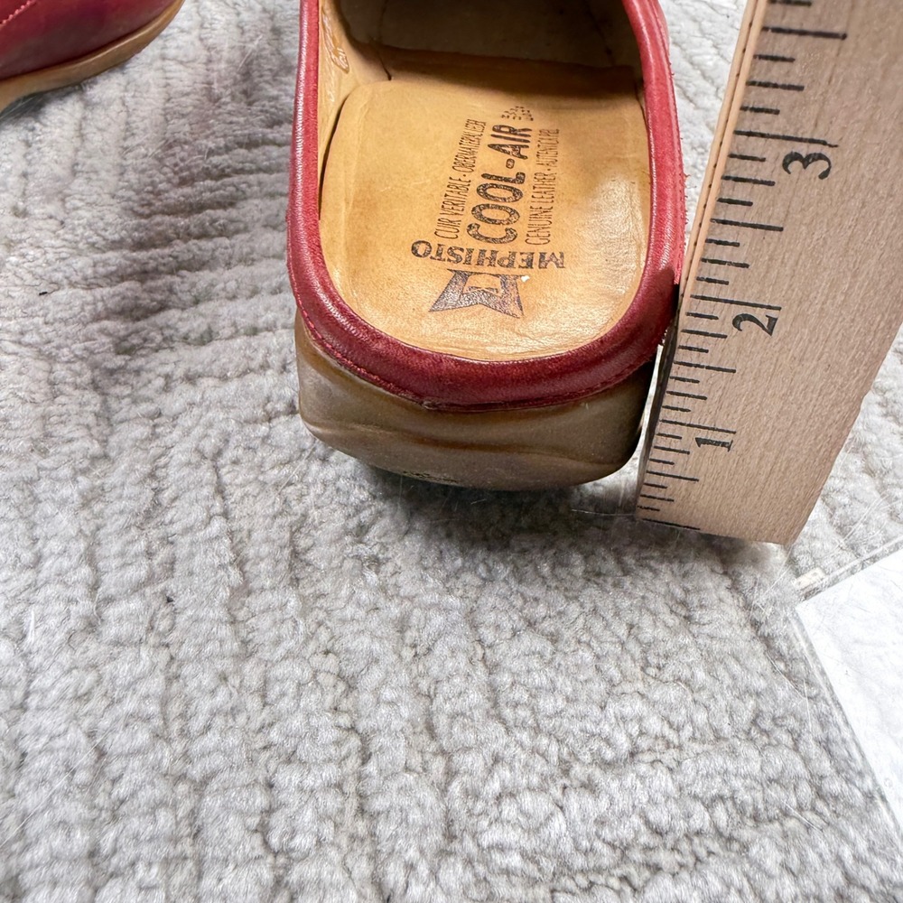 Mephisto Cool-Air Mules Women 8 Red Leather Portugal Wedge Slip On Comfort Shoes - Picture 7 of 14